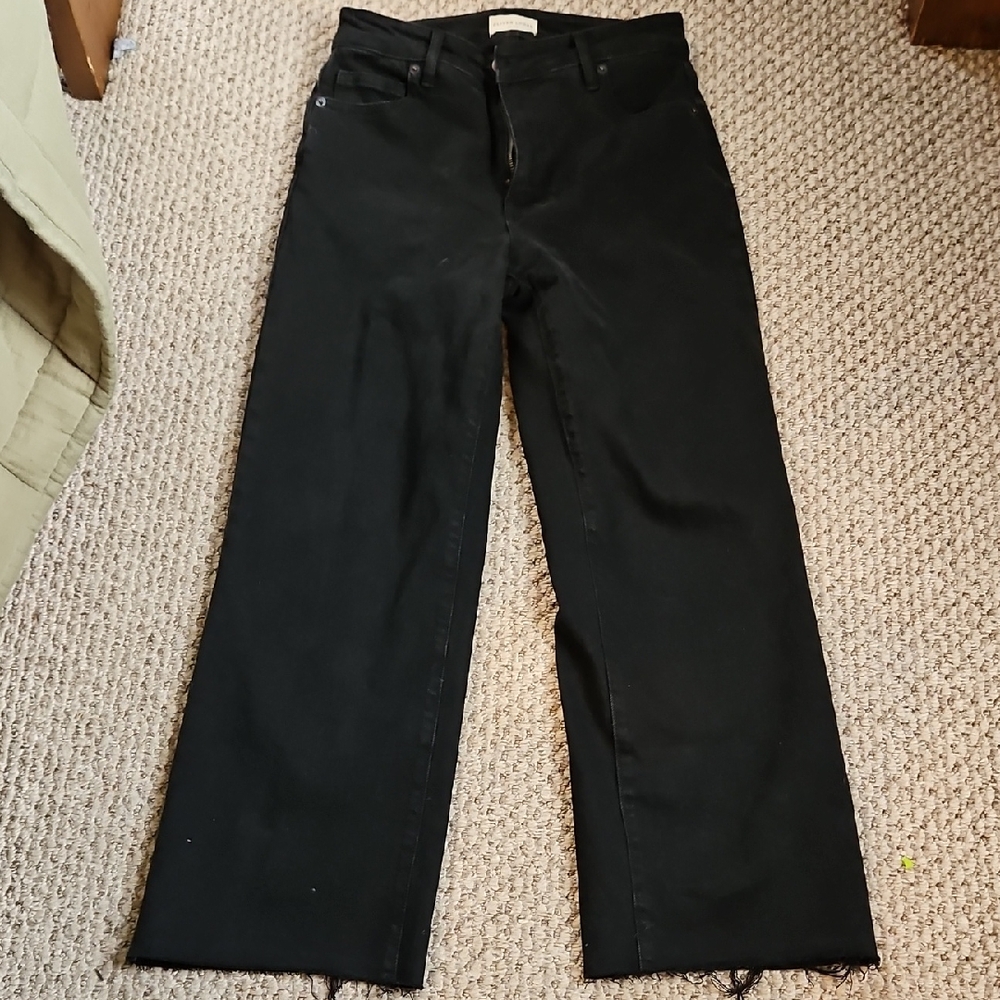 Oliver Logan Black Wide Leg Raw Hem Jeans 26